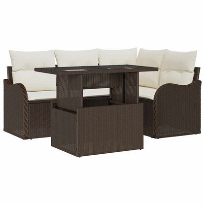 Tuin Sofa Set met kussen met kussen 5 pcs Bruin Poly Rattan