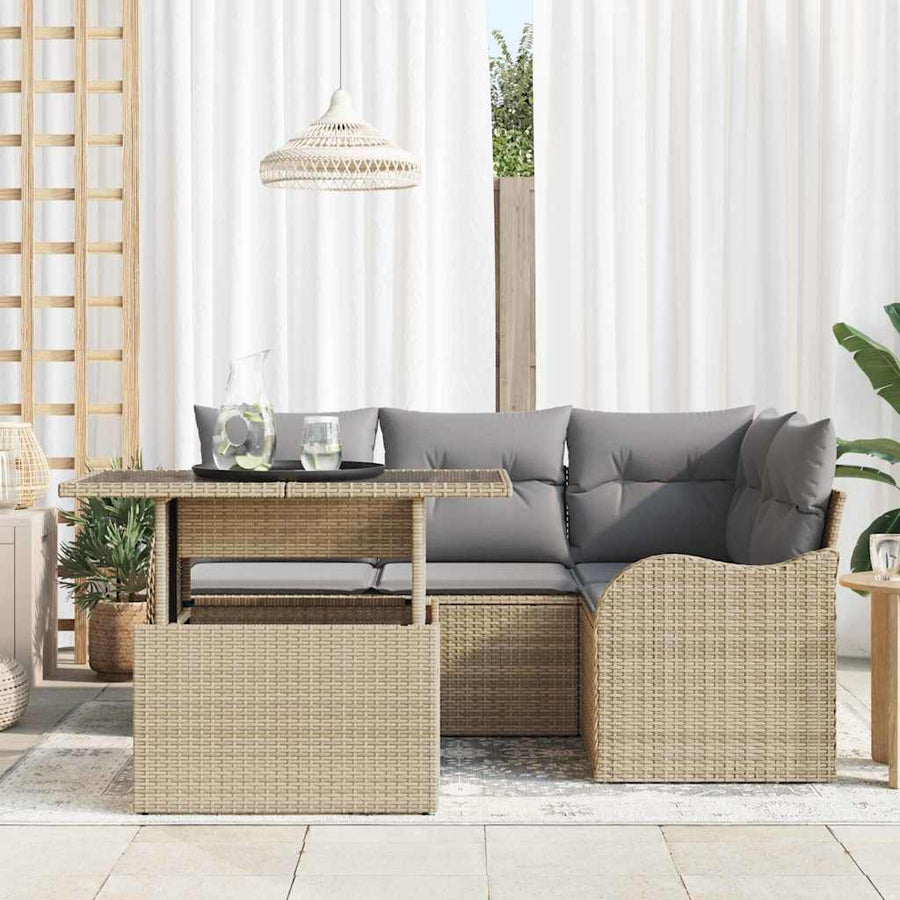 Tuin Sofa Set Met Kussen Met Kussen 5 Pcs Poly Rattan beige en lichtgrijs