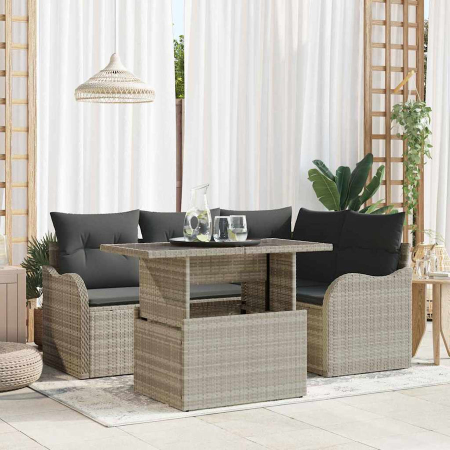 Tuin Sofa Set met kussen 5 pcs Lichtgrijs Poly Rattan