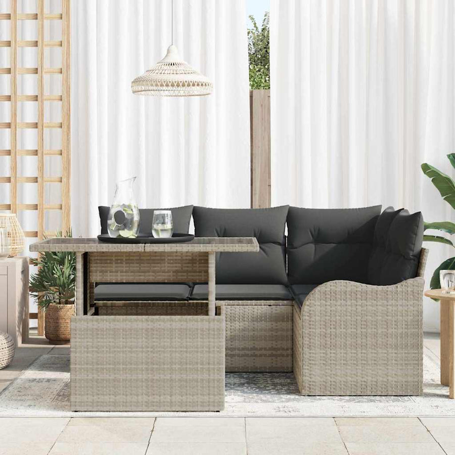 Tuin Sofa Set met kussen 5 pcs Lichtgrijs Poly Rattan