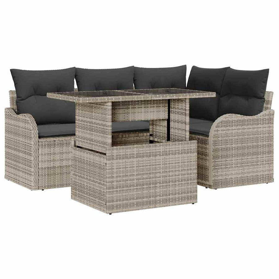 Tuin Sofa Set met kussen 5 pcs Lichtgrijs Poly Rattan