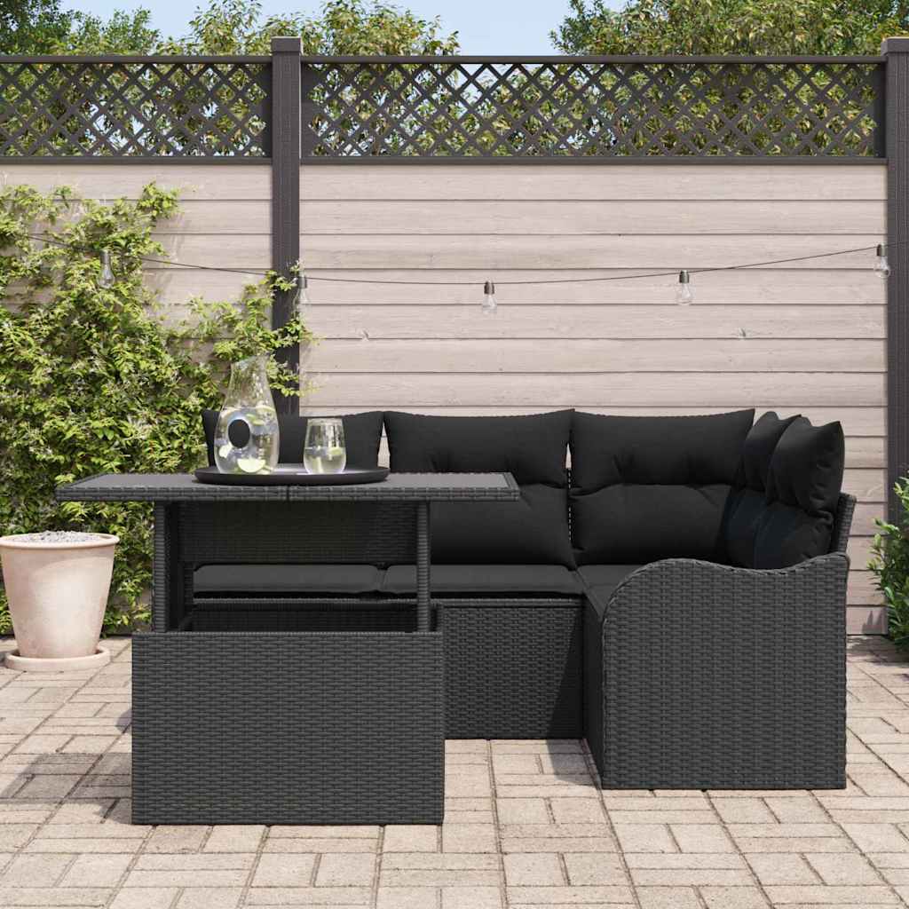 Tuin Sofa Set met kussen met kussen 5 pcs Zwart Poly Rattan