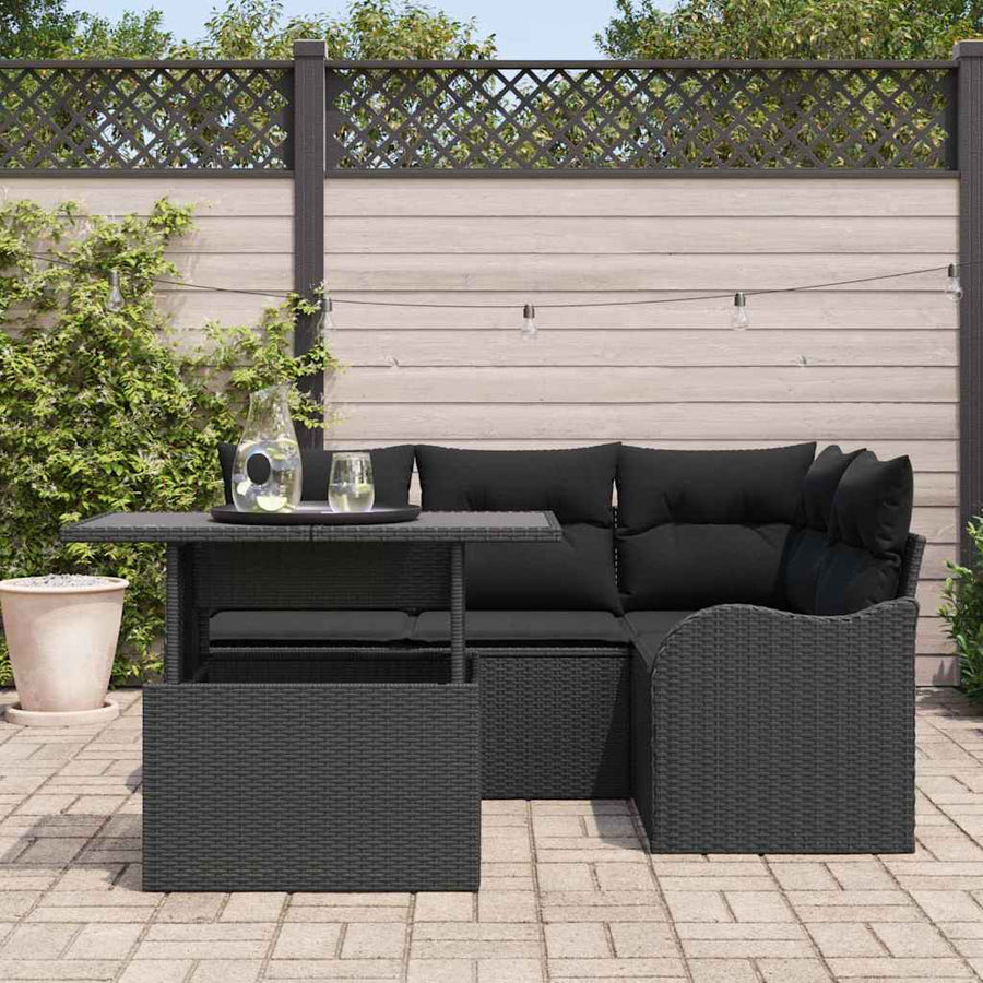 Tuin Sofa Set met kussen met kussen 5 pcs Zwart Poly Rattan