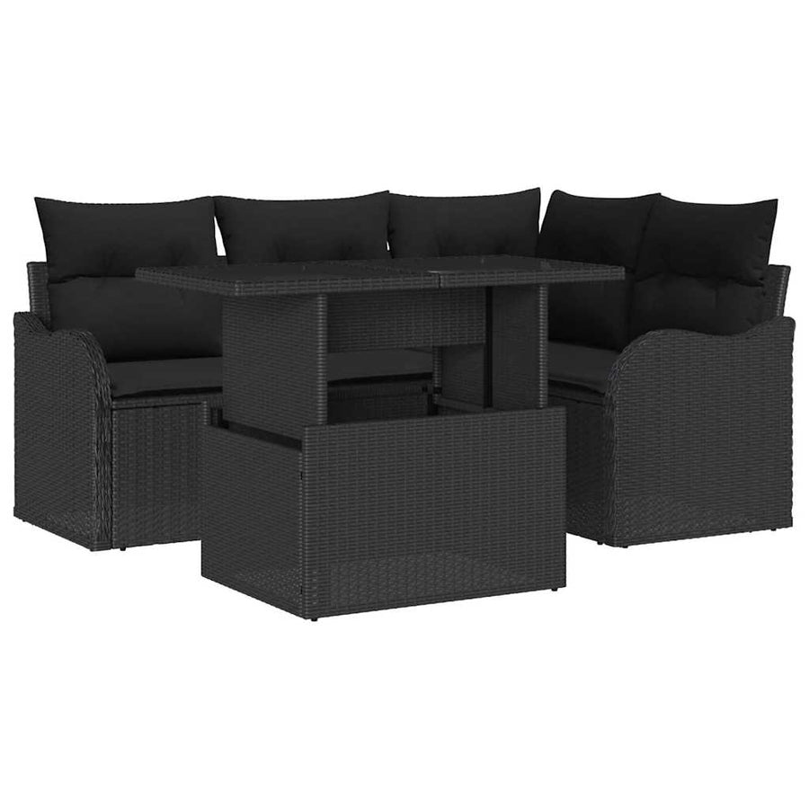 Tuin Sofa Set met kussen met kussen 5 pcs Zwart Poly Rattan