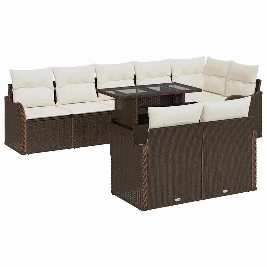 Tuin Sofa Set met kussen met kussen 9 pcs Bruin Poly Rattan