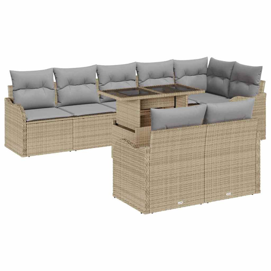 Tuin Sofa Set Met Kussen Met Kussen 9 Pcs Poly Rattan beige en lichtgrijs
