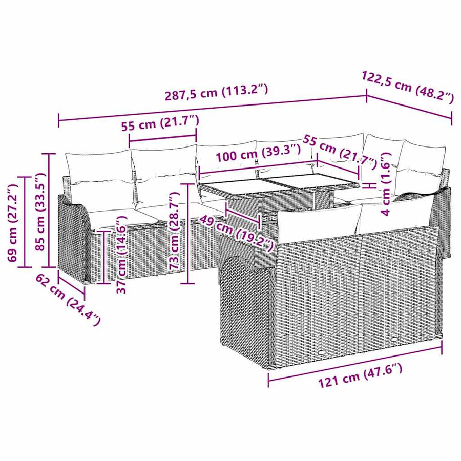 Tuin Sofa Set Met Kussen Met Kussen 9 Pcs Poly Rattan beige en lichtgrijs