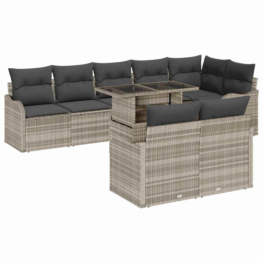 Tuin Sofa Set met kussen 9 pcs Lichtgrijs Poly Rattan