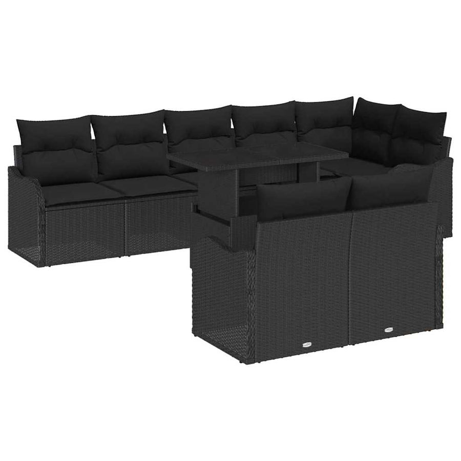 Tuin Sofa Set met kussen met kussen 9 pcs Zwart Poly Rattan