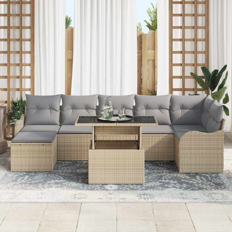 Tuin Sofa Set Met Kussen Met Opslag 8 Pcs Poly Riet beige en lichtgrijs