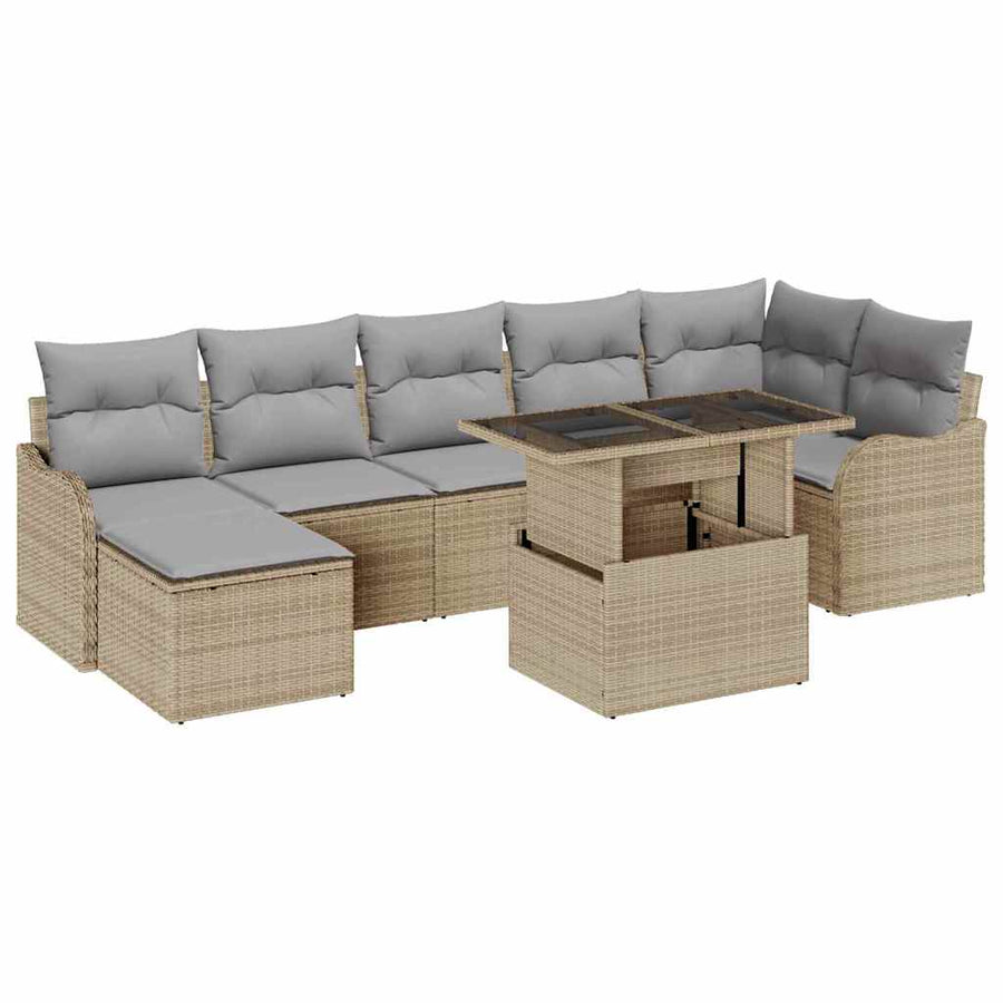 Tuin Sofa Set Met Kussen Met Opslag 8 Pcs Poly Riet beige en lichtgrijs