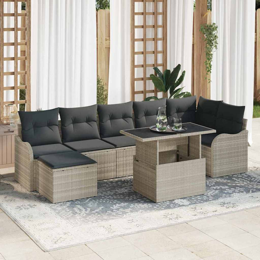 Tuin Sofa Set met kussen met opslag 8 pcs Lichtgrijs Poly riet