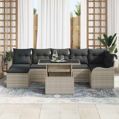 Tuin Sofa Set met kussen met opslag 8 pcs Lichtgrijs Poly riet