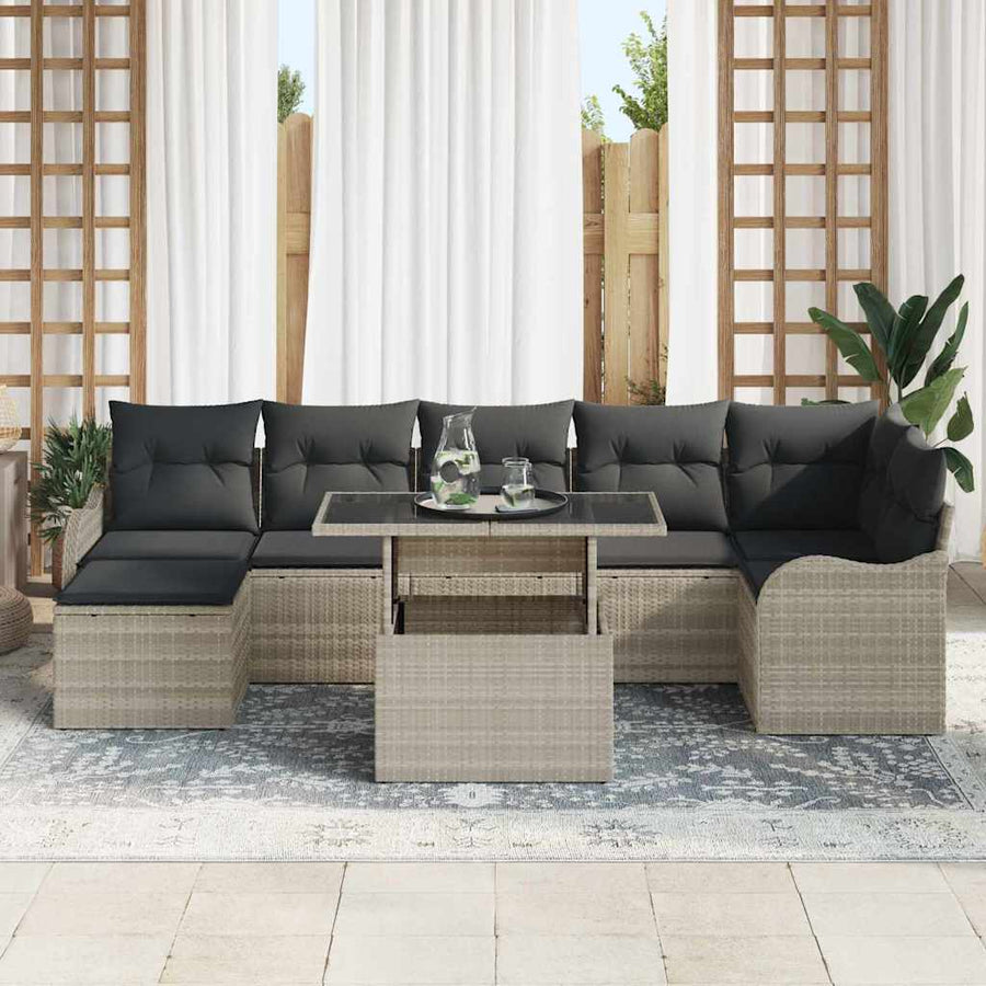 Tuin Sofa Set met kussen met opslag 8 pcs Lichtgrijs Poly riet