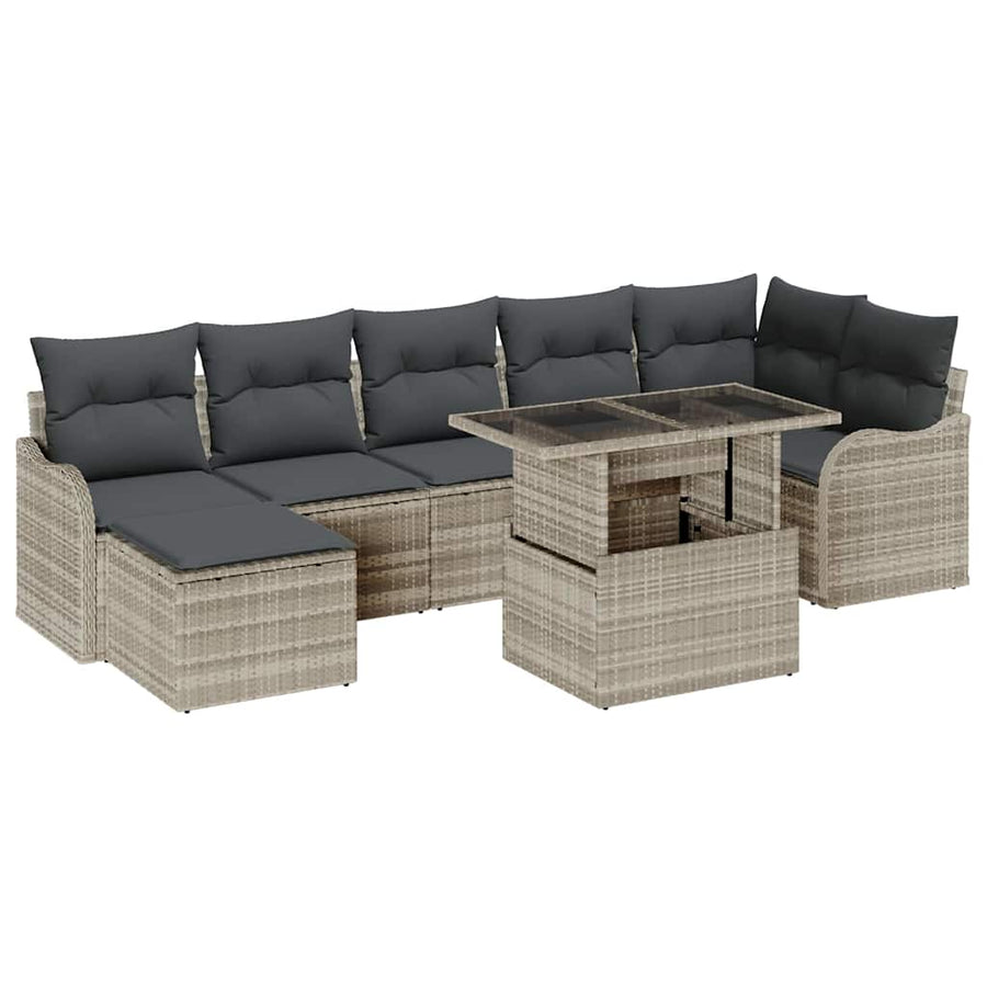 Tuin Sofa Set met kussen met opslag 8 pcs Lichtgrijs Poly riet