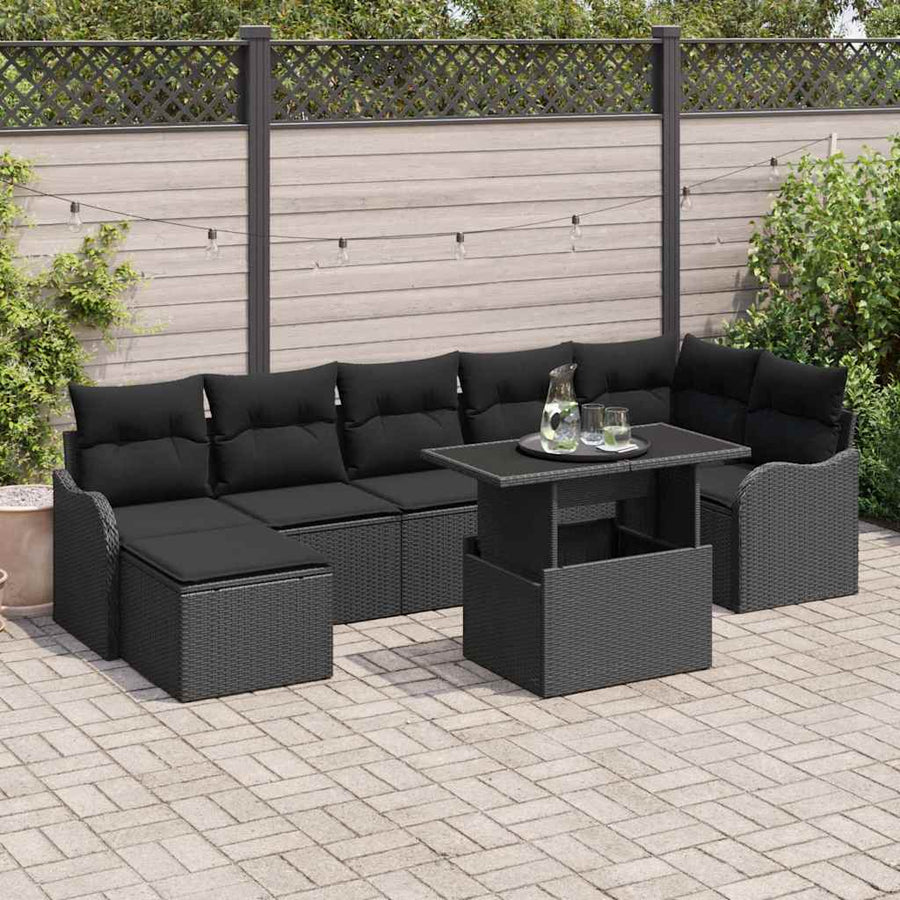 Tuin Sofa Set met kussen met opslag 8 pcs Zwart Poly riet