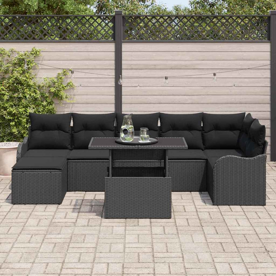Tuin Sofa Set met kussen met opslag 8 pcs Zwart Poly riet