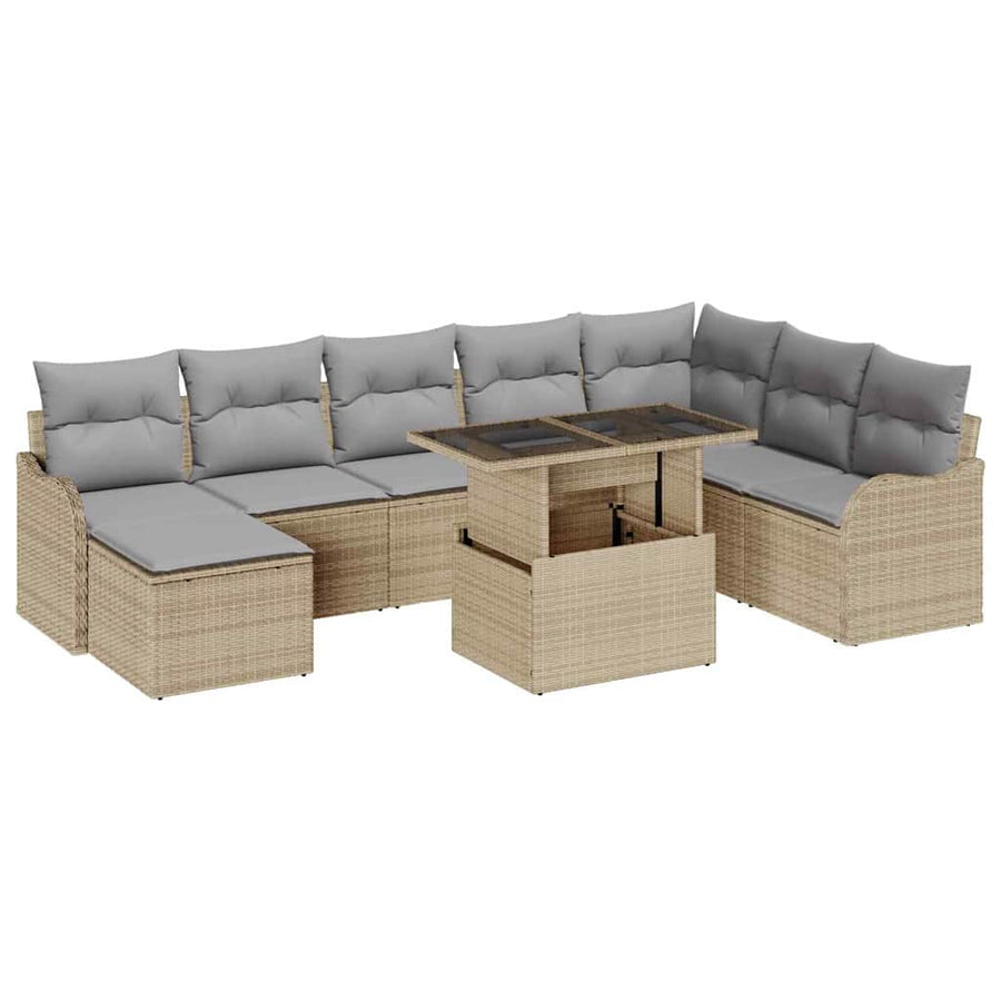 Tuin Sofa Set Met Kussen Met Opslag 9 Pcs Poly Riet beige en lichtgrijs