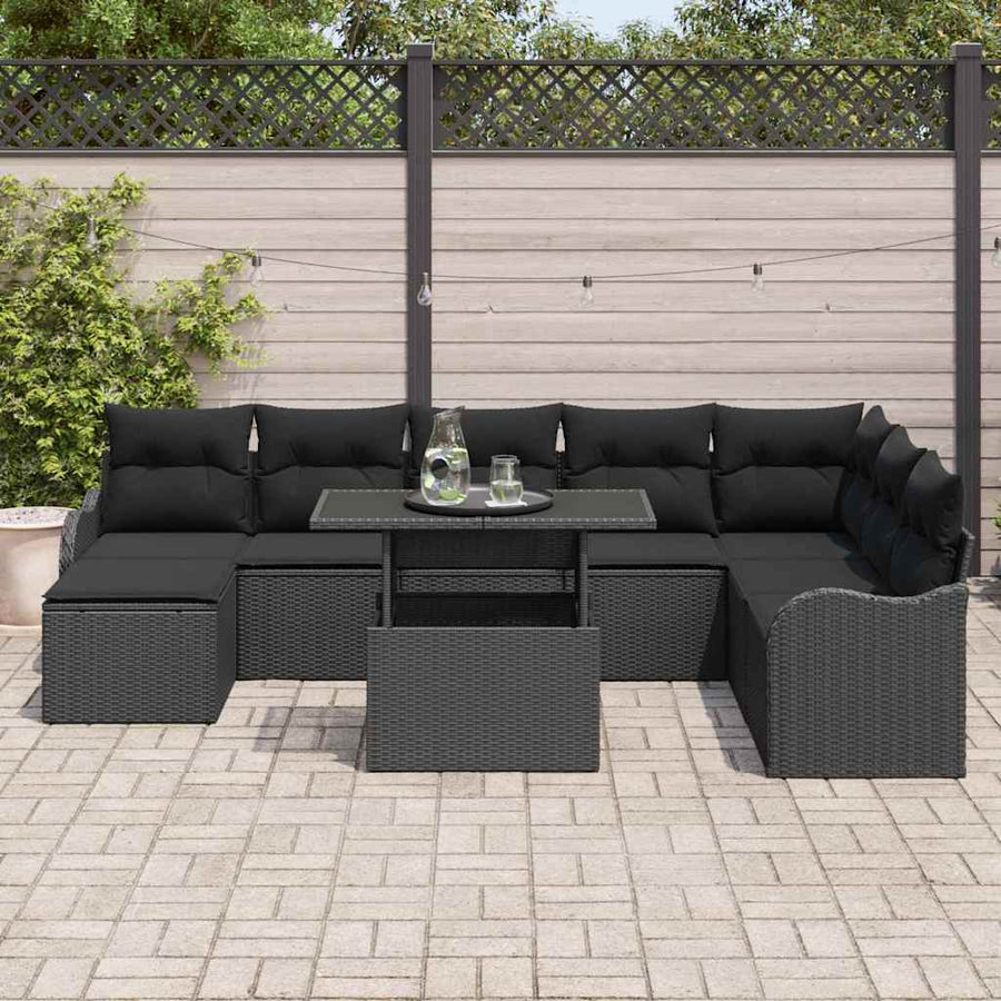 Tuin Sofa Set met kussen met opslag 9 pcs Zwart Poly riet