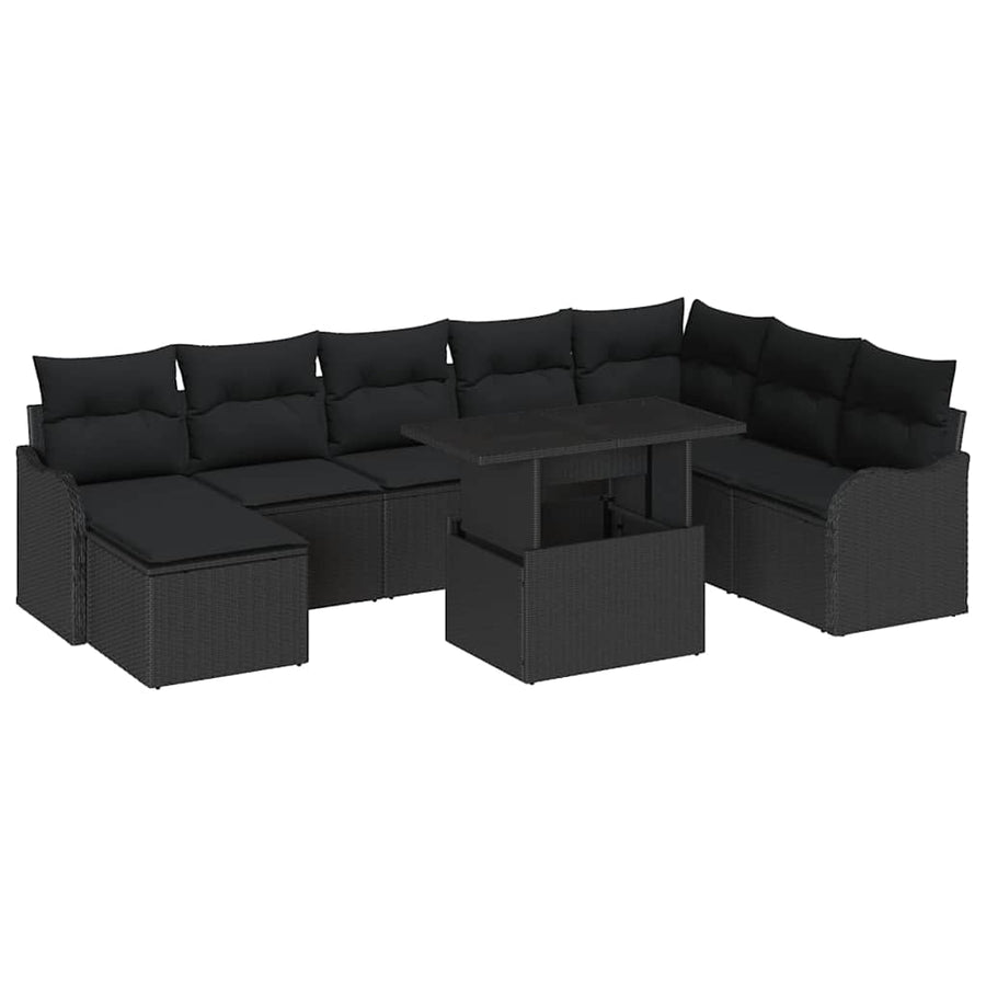 Tuin Sofa Set met kussen met opslag 9 pcs Zwart Poly riet