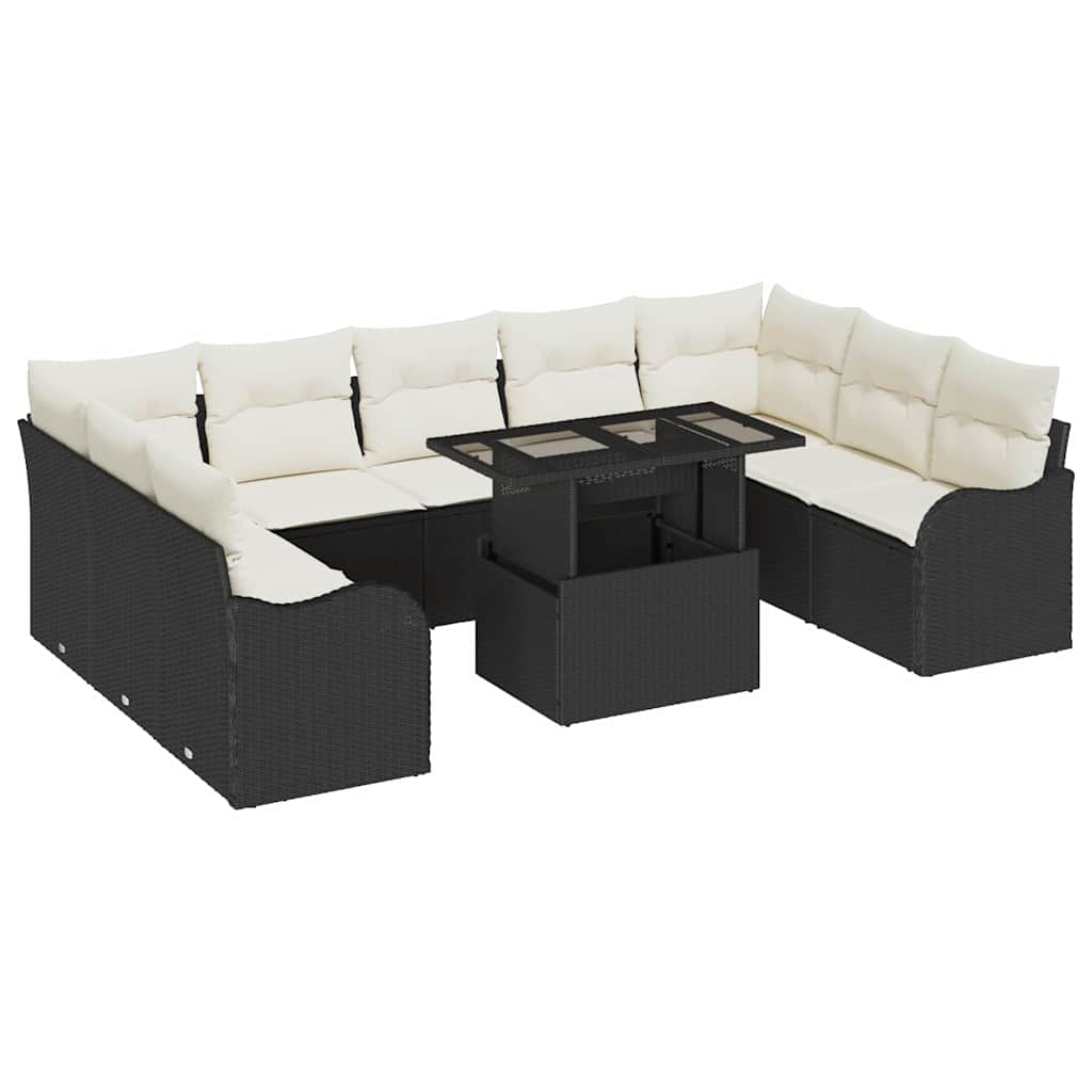 Tuin Sofa Set met kussen met kussen 10 pcs Zwart Poly Rattan