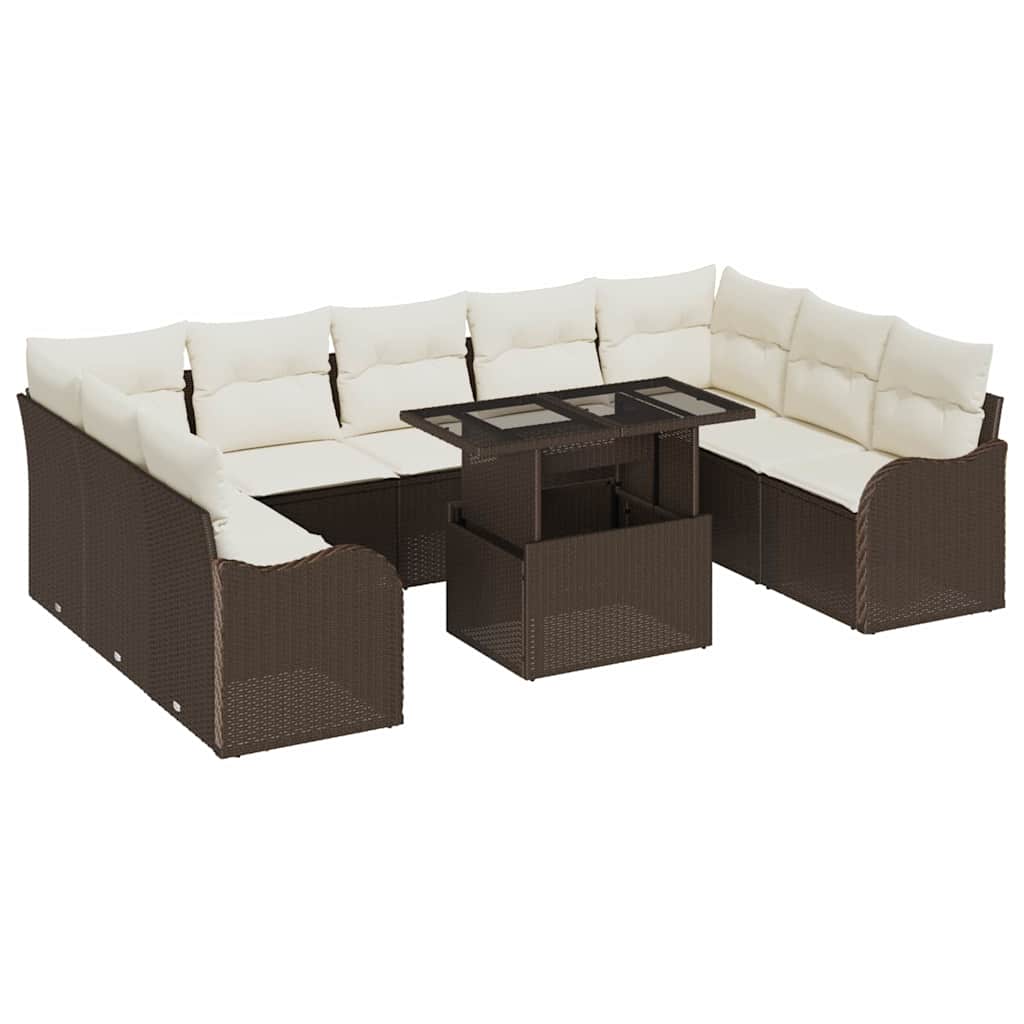 Tuin Sofa Set met kussen met kussen 10 pcs Bruin Poly Rattan
