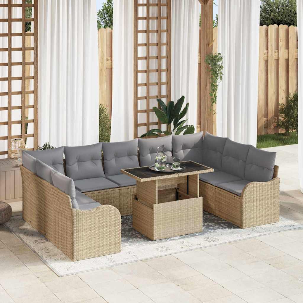 Tuin Sofa Set met kussen met kussen 10 pcs Beige Poly Rattan