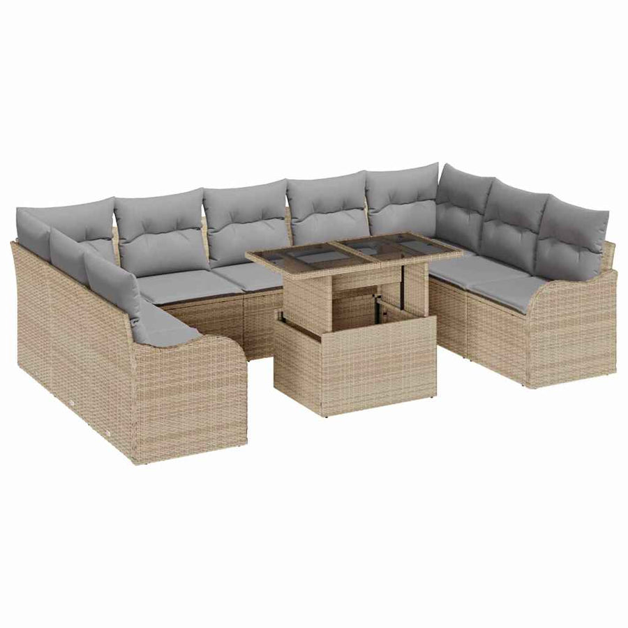 Tuin Sofa Set met kussen met kussen 10 pcs Beige Poly Rattan