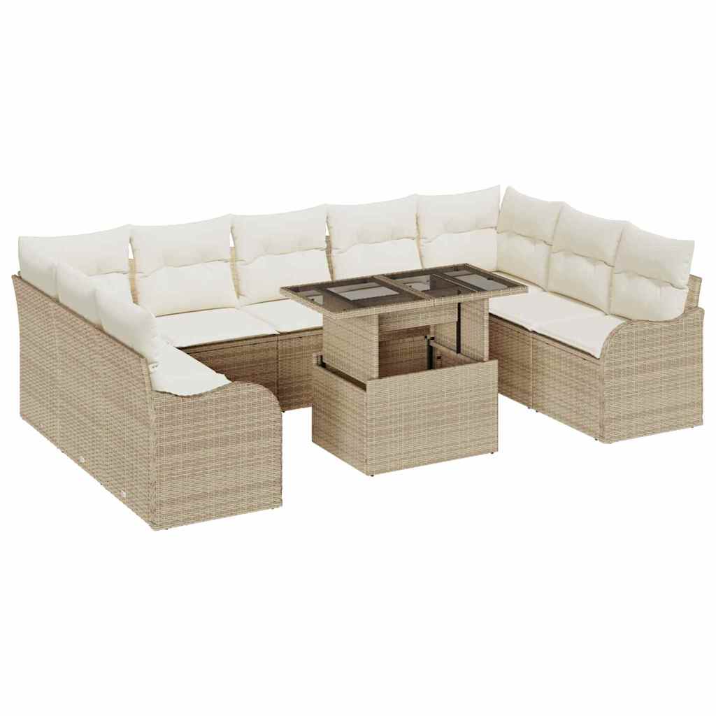 Tuin Sofa Set 10 st 9-Aantal zitplaatsen Beige Poly Rattan