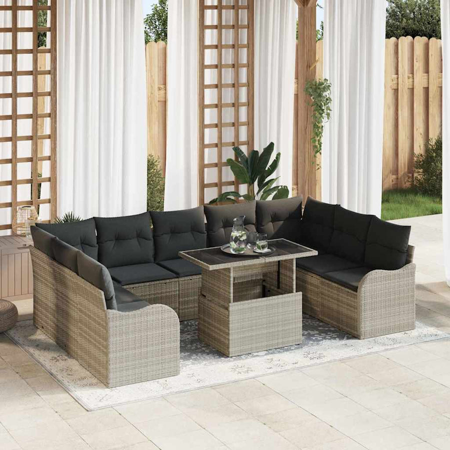 Tuin Sofa Set met kussen 10 pcs Lichtgrijs Poly Rattan
