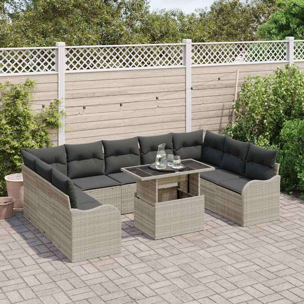 Tuin Sofa Set met kussen 10 pcs Lichtgrijs Poly Rattan