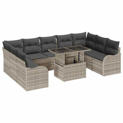 Tuin Sofa Set met kussen 10 pcs Lichtgrijs Poly Rattan