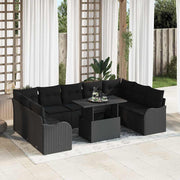 Loungeset 10-delig poly rattan zwart