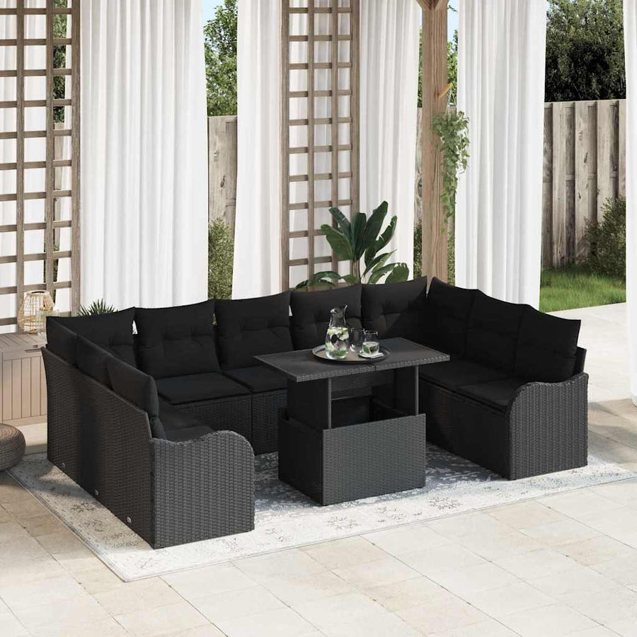 Tuin Sofa Set met kussen met kussen 10 pcs Zwart Poly Rattan