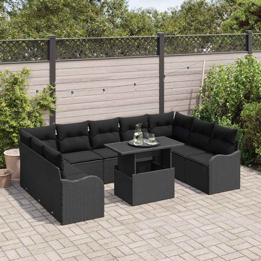 Tuin Sofa Set met kussen met kussen 10 pcs Zwart Poly Rattan