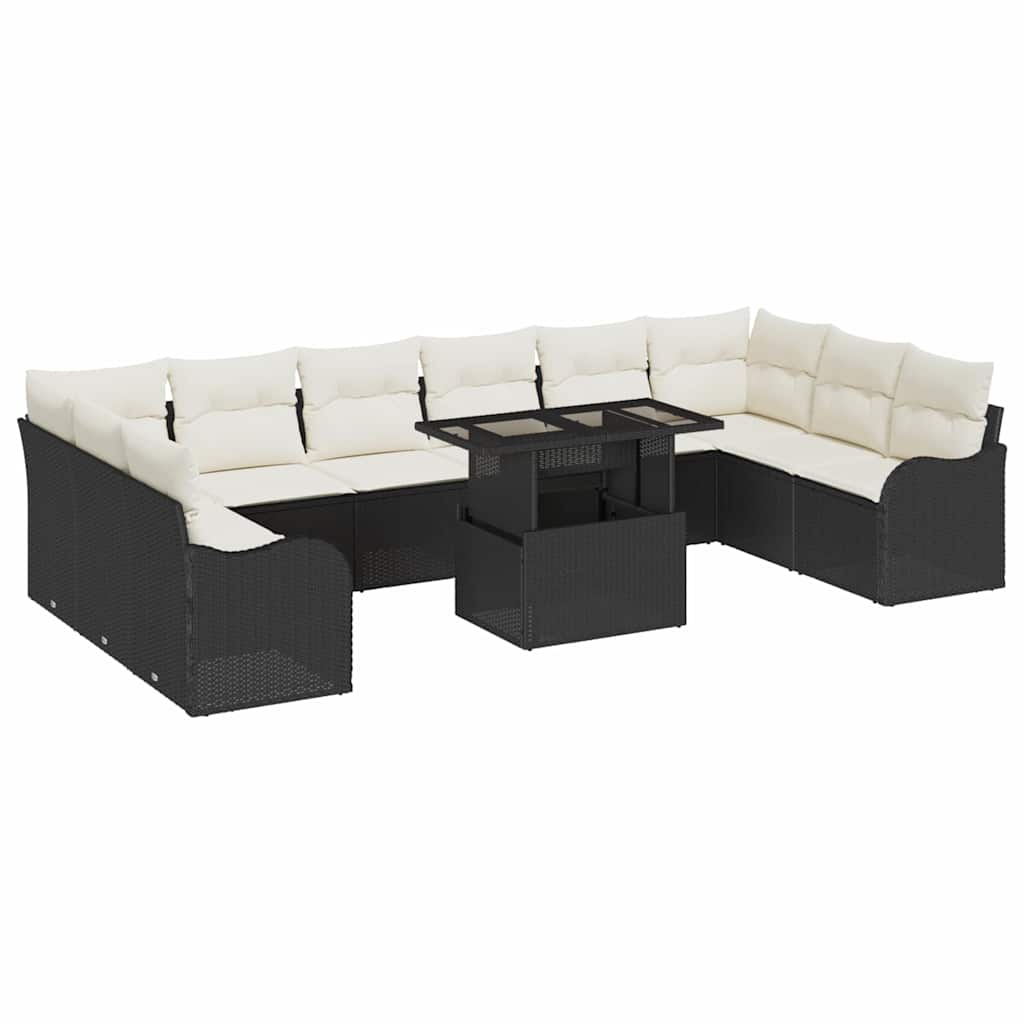 Tuin Sofa Set met kussen met kussen 11 pcs Zwart Poly Rattan