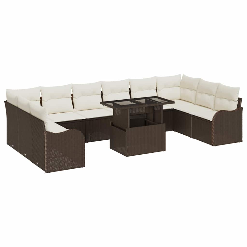 Tuin Sofa Set met kussen met kussen 11 pcs Bruin Poly Rattan