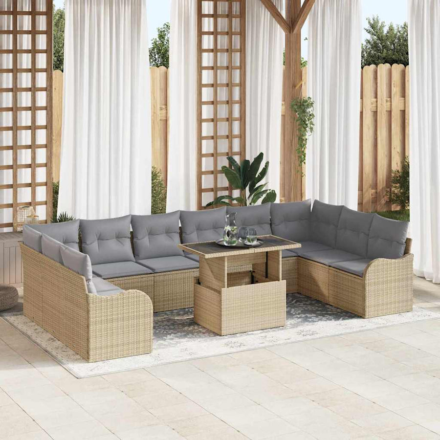 Tuin Sofa Set met kussen met kussen 11 pcs Beige Poly Rattan