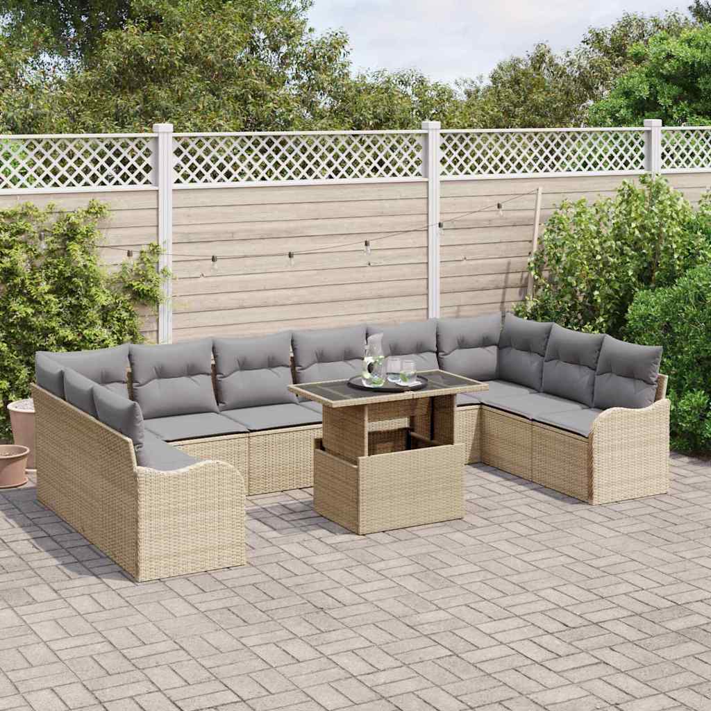 Tuin Sofa Set met kussen met kussen 11 pcs Beige Poly Rattan