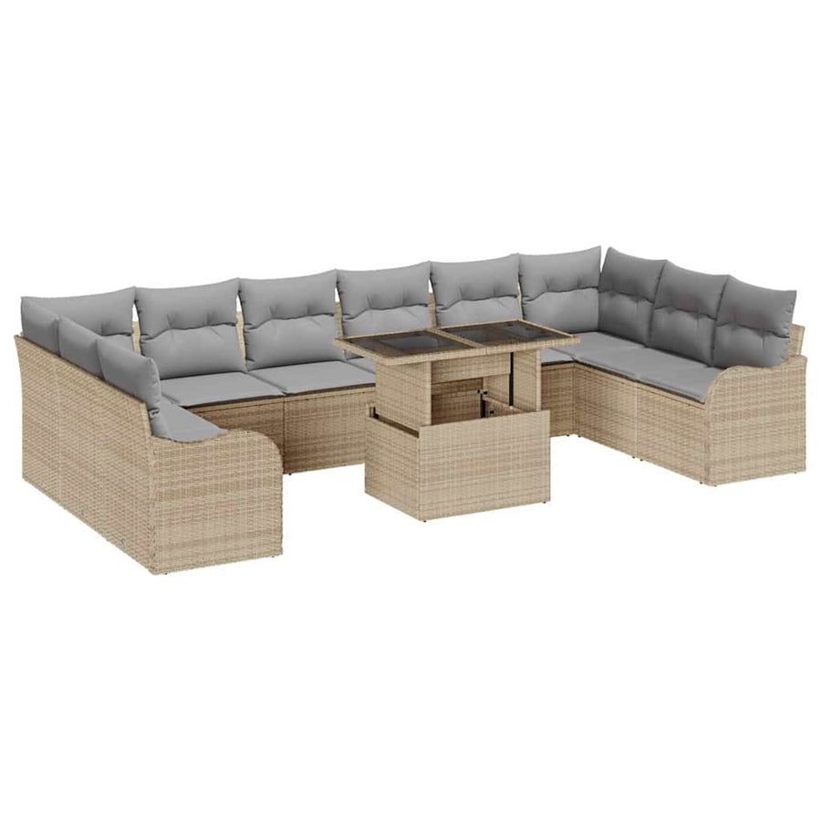 Tuin Sofa Set met kussen met kussen 11 pcs Beige Poly Rattan