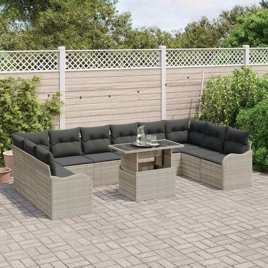 Tuin Sofa Set met kussen 11 pcs Lichtgrijs Poly Rattan