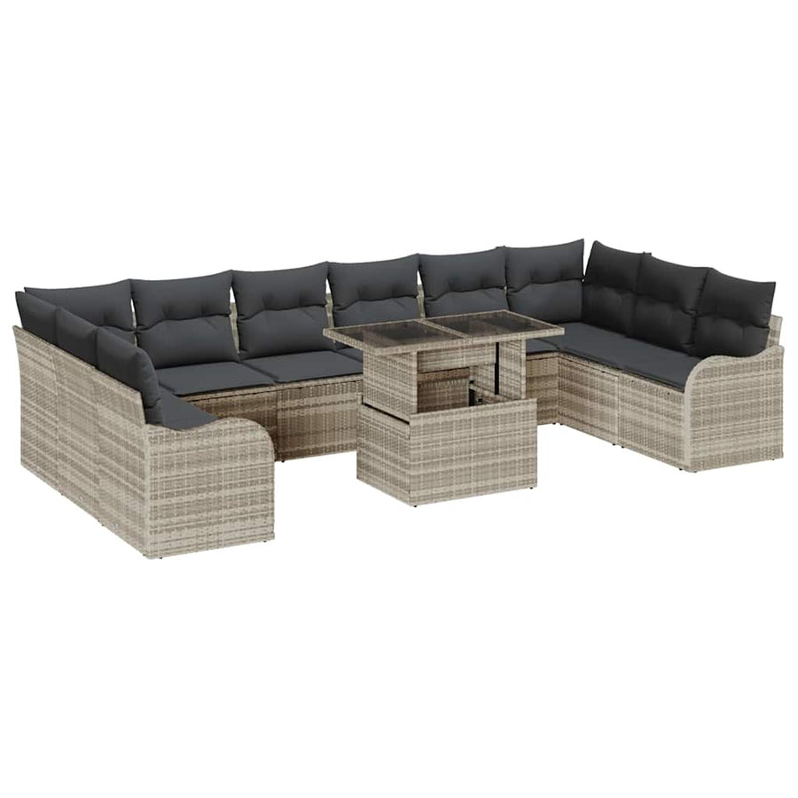 Tuin Sofa Set met kussen 11 pcs Lichtgrijs Poly Rattan