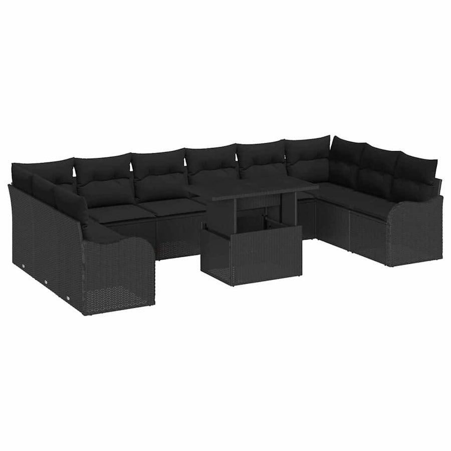 Tuin Sofa Set met kussen met kussen 11 pcs Zwart Poly Rattan