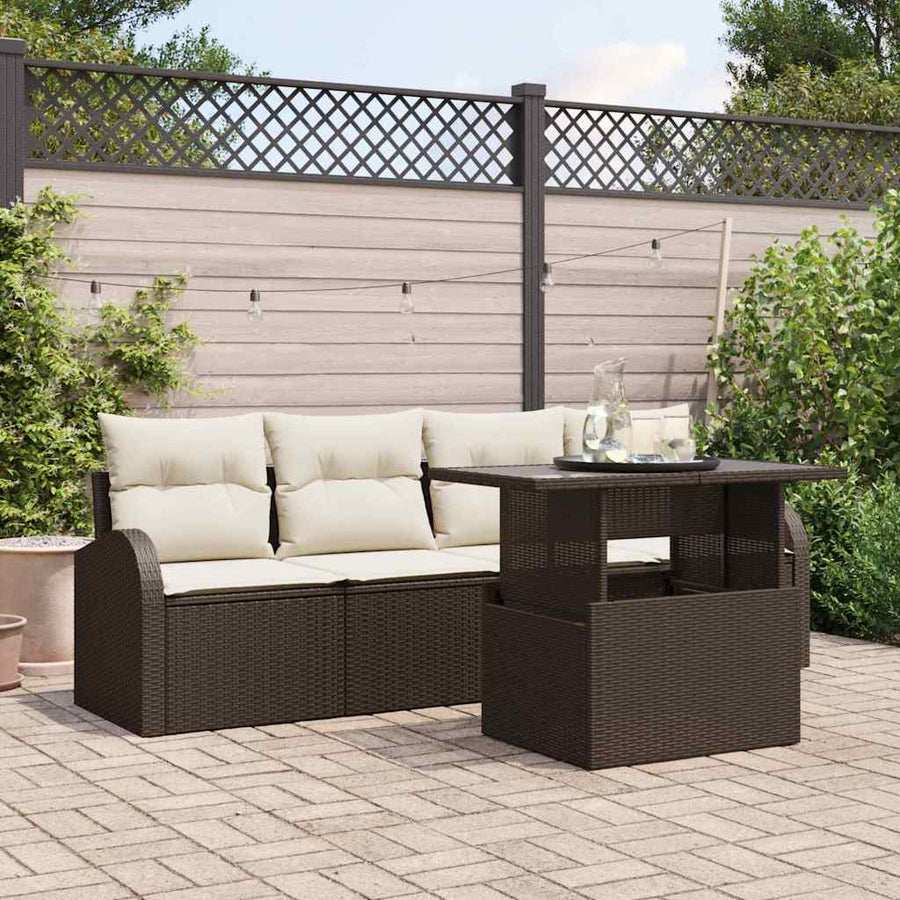 Tuin Sofa Set met kussen met kussen 5 pcs Bruin Poly Rattan
