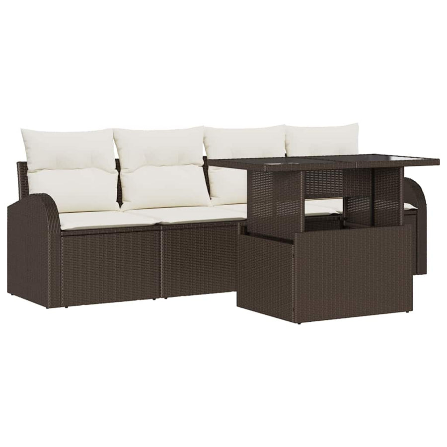 Tuin Sofa Set met kussen met kussen 5 pcs Bruin Poly Rattan