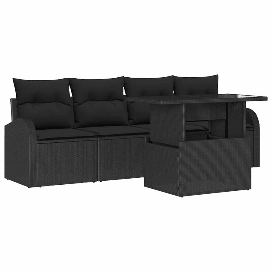 Tuin Sofa Set met kussen met kussen 5 pcs Zwart Poly Rattan