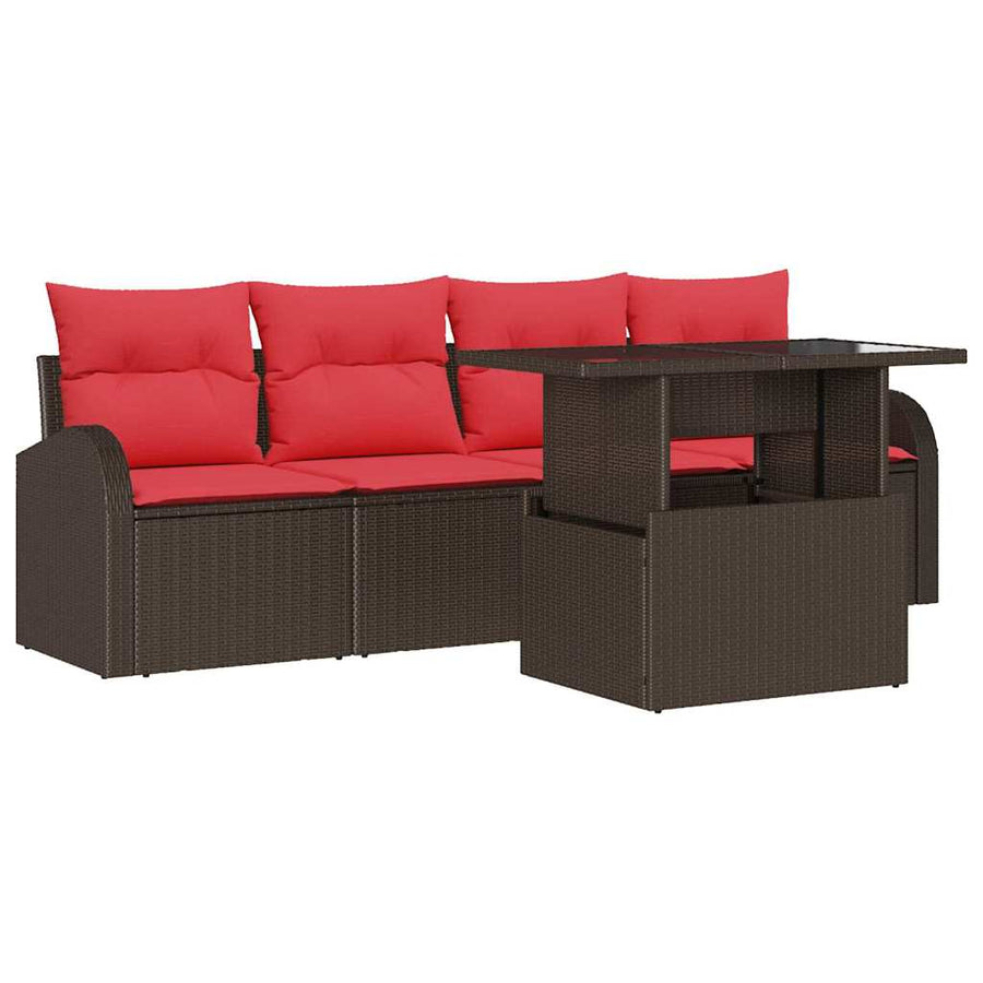 Tuin Sofa Set met kussen met kussen 5 pcs Bruin Poly Rattan