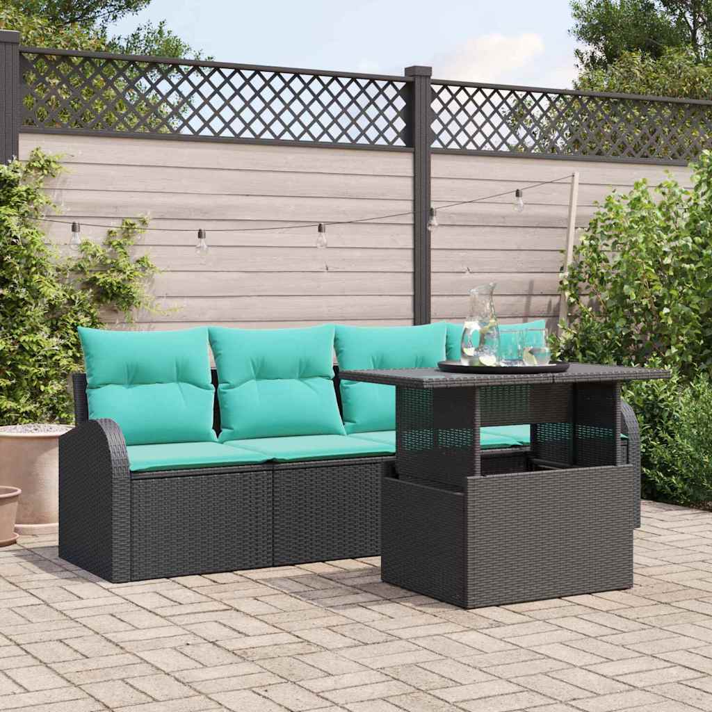Tuin Sofa Set met kussen met kussen 5 pcs Zwart Poly Rattan
