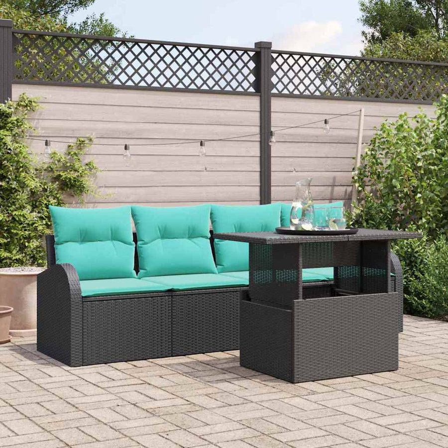 Tuin Sofa Set met kussen met kussen 5 pcs Zwart Poly Rattan