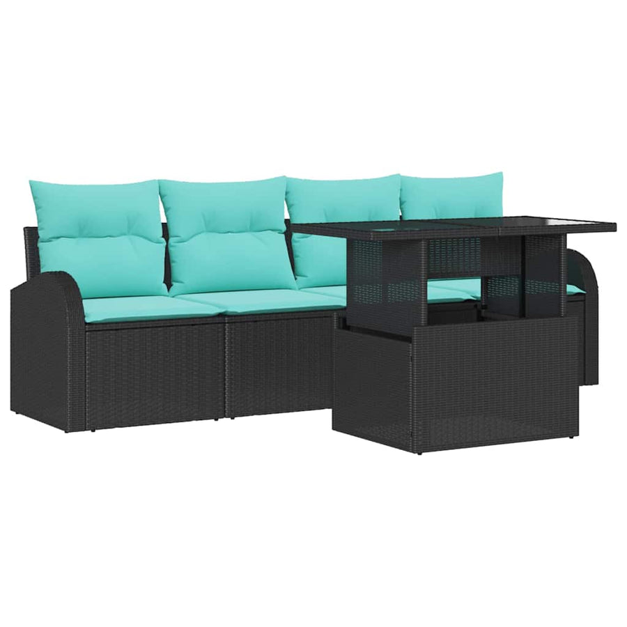 Tuin Sofa Set met kussen met kussen 5 pcs Zwart Poly Rattan